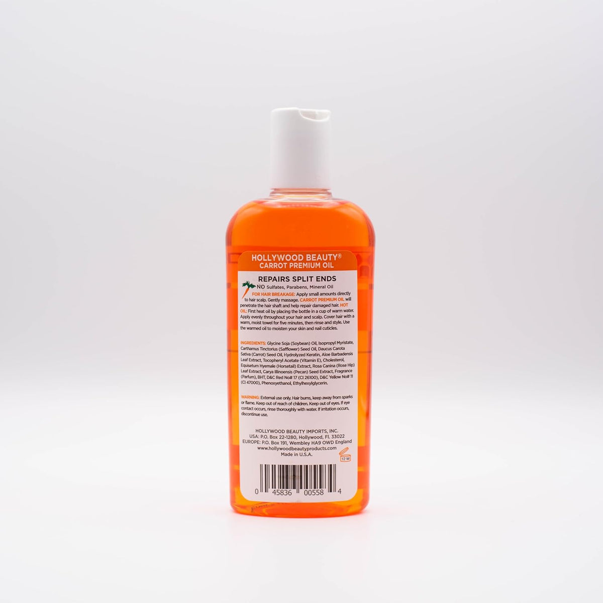 Hollywood Beauty Carrot Hair Oil, 8oz Bottle, Hair, Scalp, Skin, Nail, & Massage Oil, Helps Repair Damaged Hair & Skin, Can be Used as a Hot Oil Treatment
