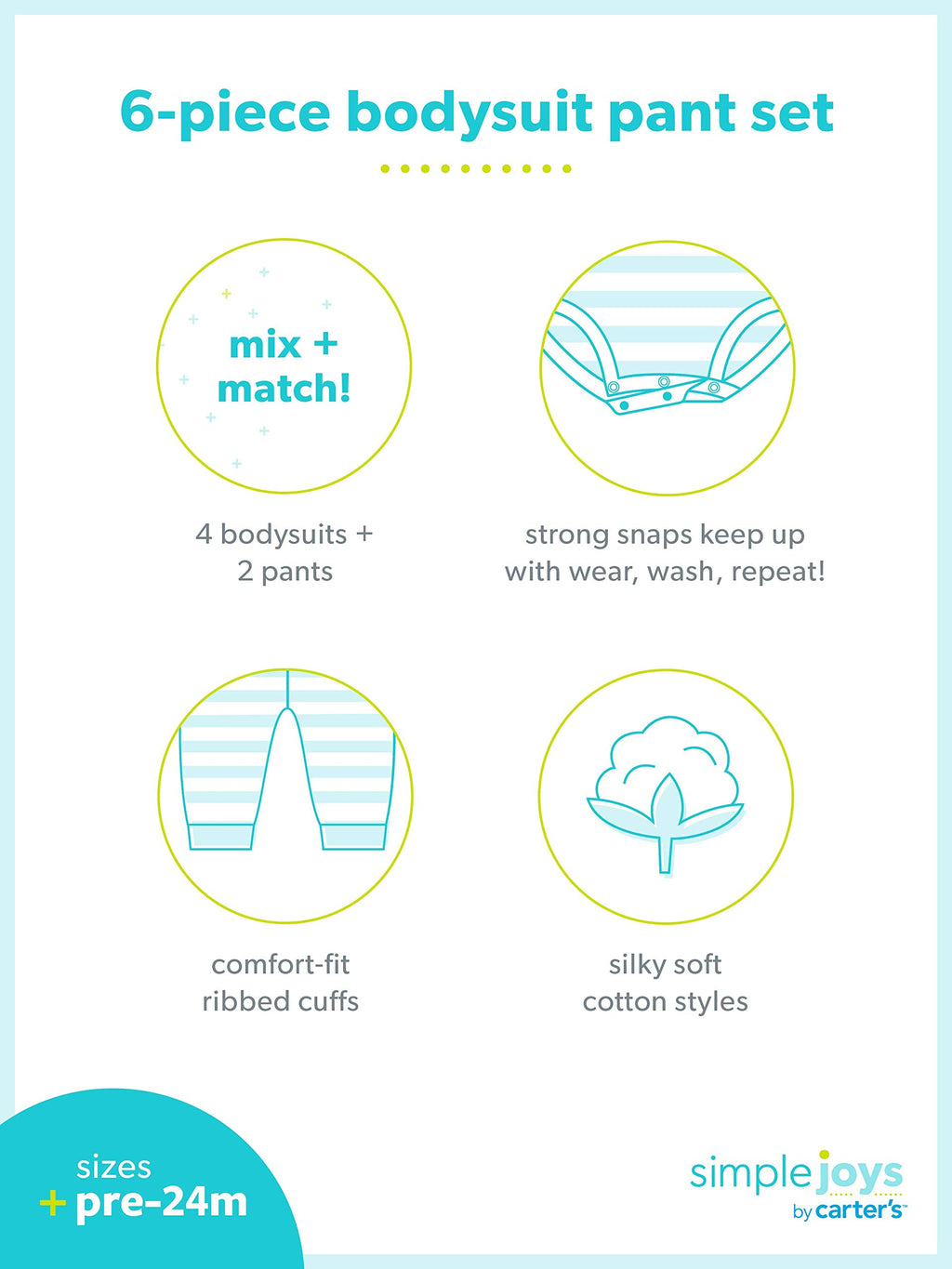 Simple Joys by Carter's Baby 6-piece Bodysuits (Short and Long Sleeve) and Pants Set