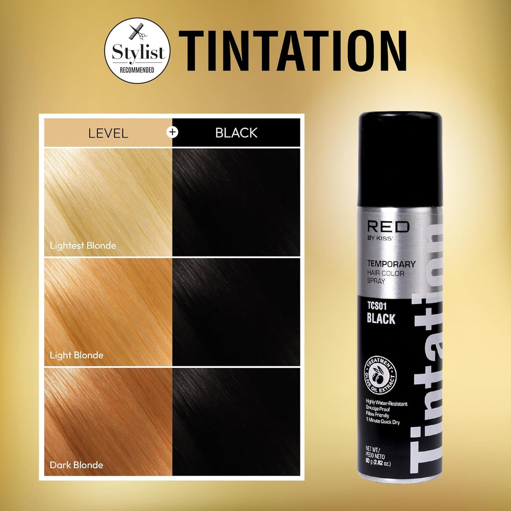 Red by Kiss Hair Color Spray – Black, 2.82oz