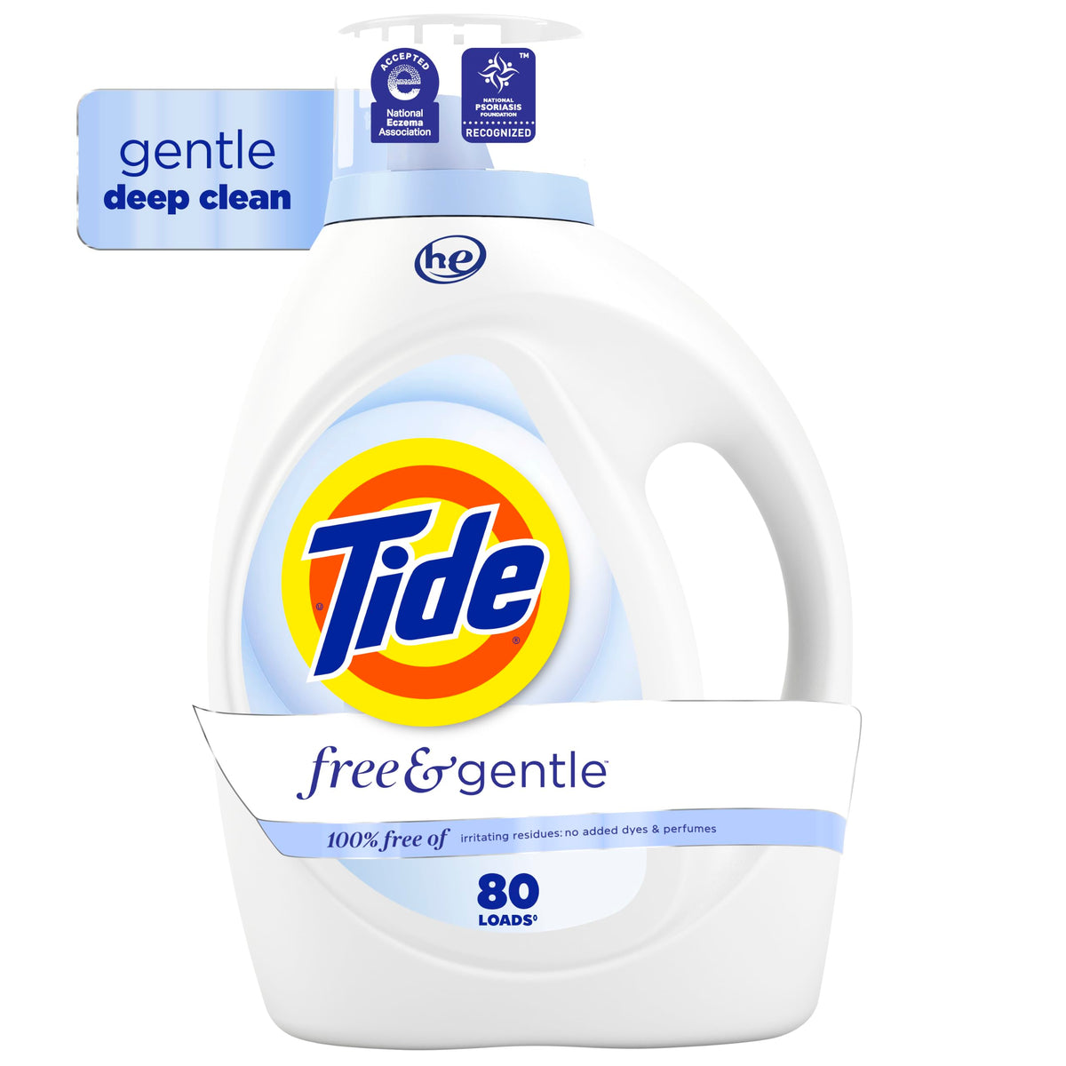 Tide Free & Gentle Liquid Laundry Detergent, 100 Loads, 132 fl oz, Tide Laundry Detergent, Clean Laundry Detergent