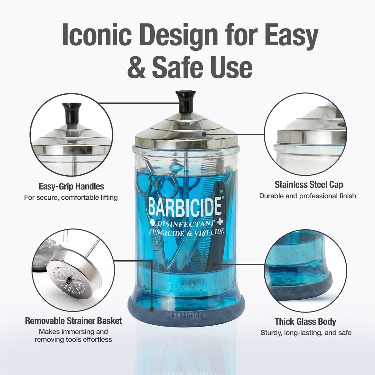 BARBICIDE Disinfectant Jar and Concentrate Starter Set (37 Oz Jar +16 Fl Oz)– Professional Salon, Spa & Barber Tool Sanitizing Kit