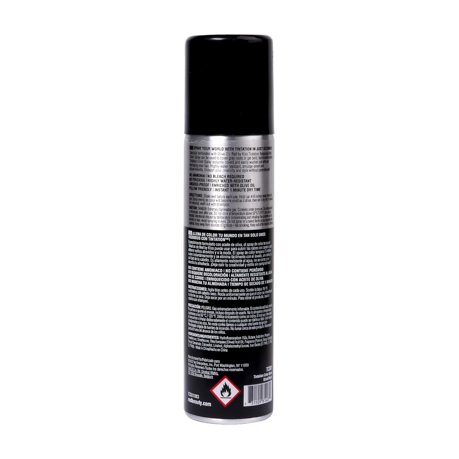 Red by Kiss Hair Color Spray – Black, 2.82oz