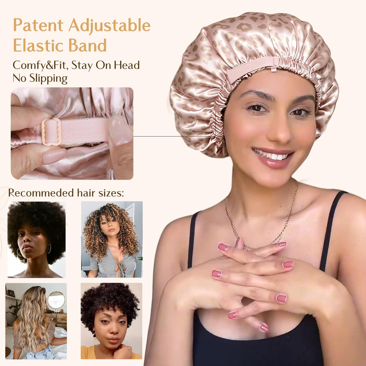YANIBEST Adjustable Satin Bonnet Double Layer Hair Bonnet for Sleeping Bonnets for Women Hats Curly Natural Hair, Blush Pink