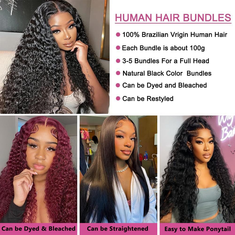 12A Brazilian Deep Wave Human Hair Bundles 18 20 22Inch 100% Unprocessed Brazilian Virgin Human Hair Weave 3Bundles Deep Wave Curly Hair Extensions
