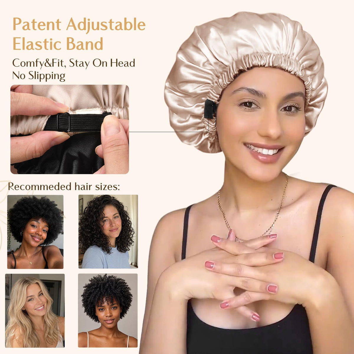 YANIBEST Adjustable Satin Bonnet Double Layer Hair Bonnet for Sleeping Bonnets for Women Hats Curly Natural Hair, Blush Pink