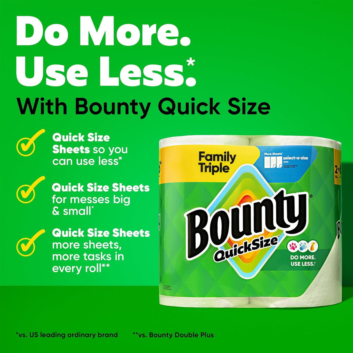 Bounty Paper Towels Quick Size, White, 16 Family Rolls = 40 Regular Rolls