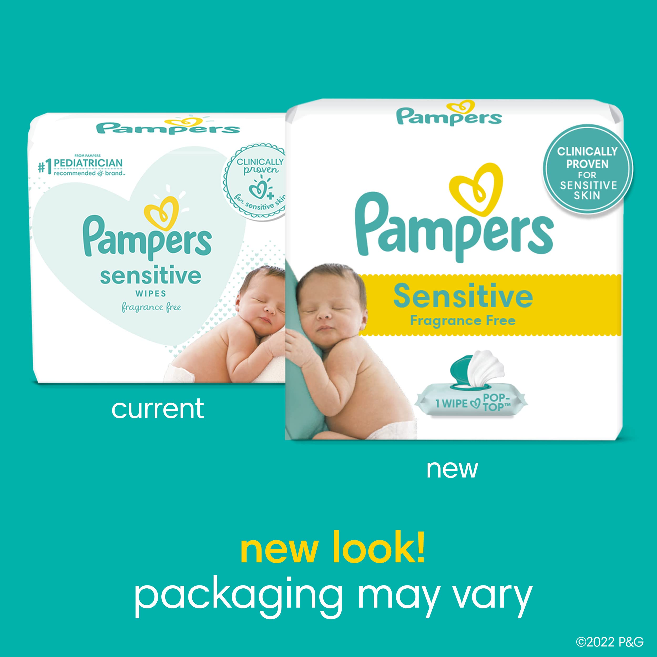 Pampers Sensitive Baby Wipes, Clinically Proven, Fragrance Free, Unscented, Water Based, Hypoallergenic, Multi-Use, Hand Wipes 1008 Wipes Total (18X Flip-Top Packs) [Packaging May Vary]