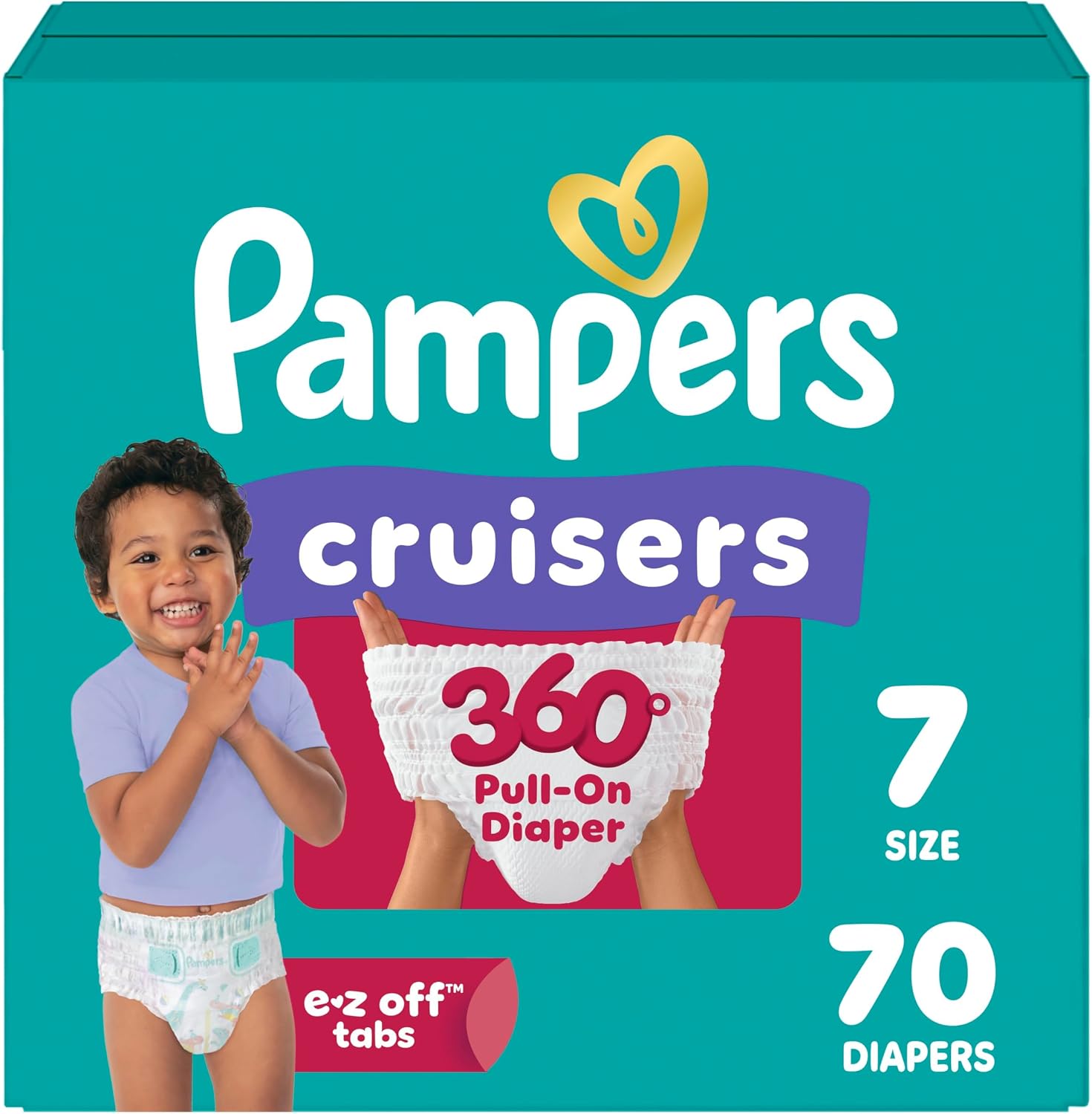 Pampers Diapers - Cruisers 360 - Size 7, 88 Count, Babyproof up to 100% Leakproof Pull-On Diaper