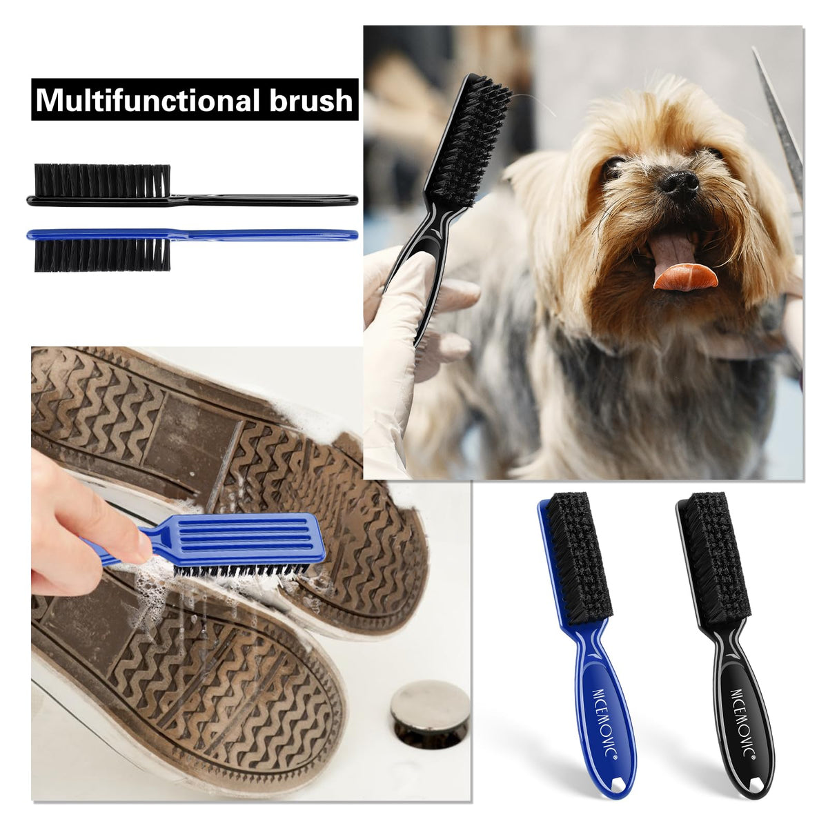 NICEMOVIC Barber Clipper Brushes, 10 Pcs Plastic Handle Nylon Bristles Cleaning Brush, Multifunctional Cleaning Supplies for Hair Styling Tools, Kitchen Sink, Shoes (Black)