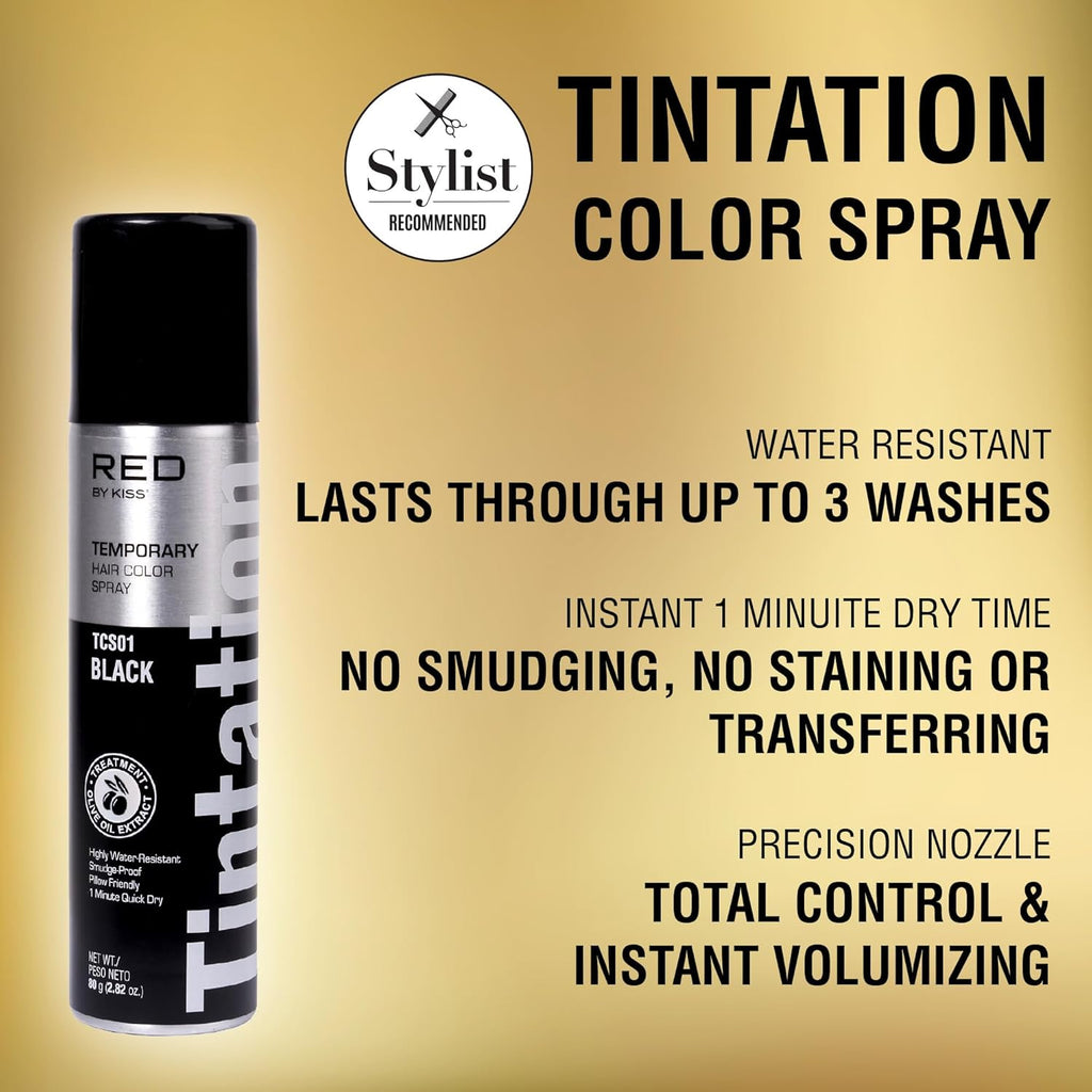 Red by Kiss Hair Color Spray – Black, 2.82oz