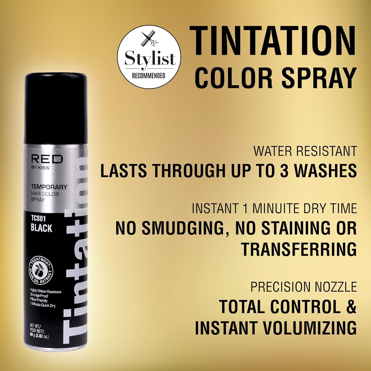 Red by Kiss Hair Color Spray – Black, 2.82oz