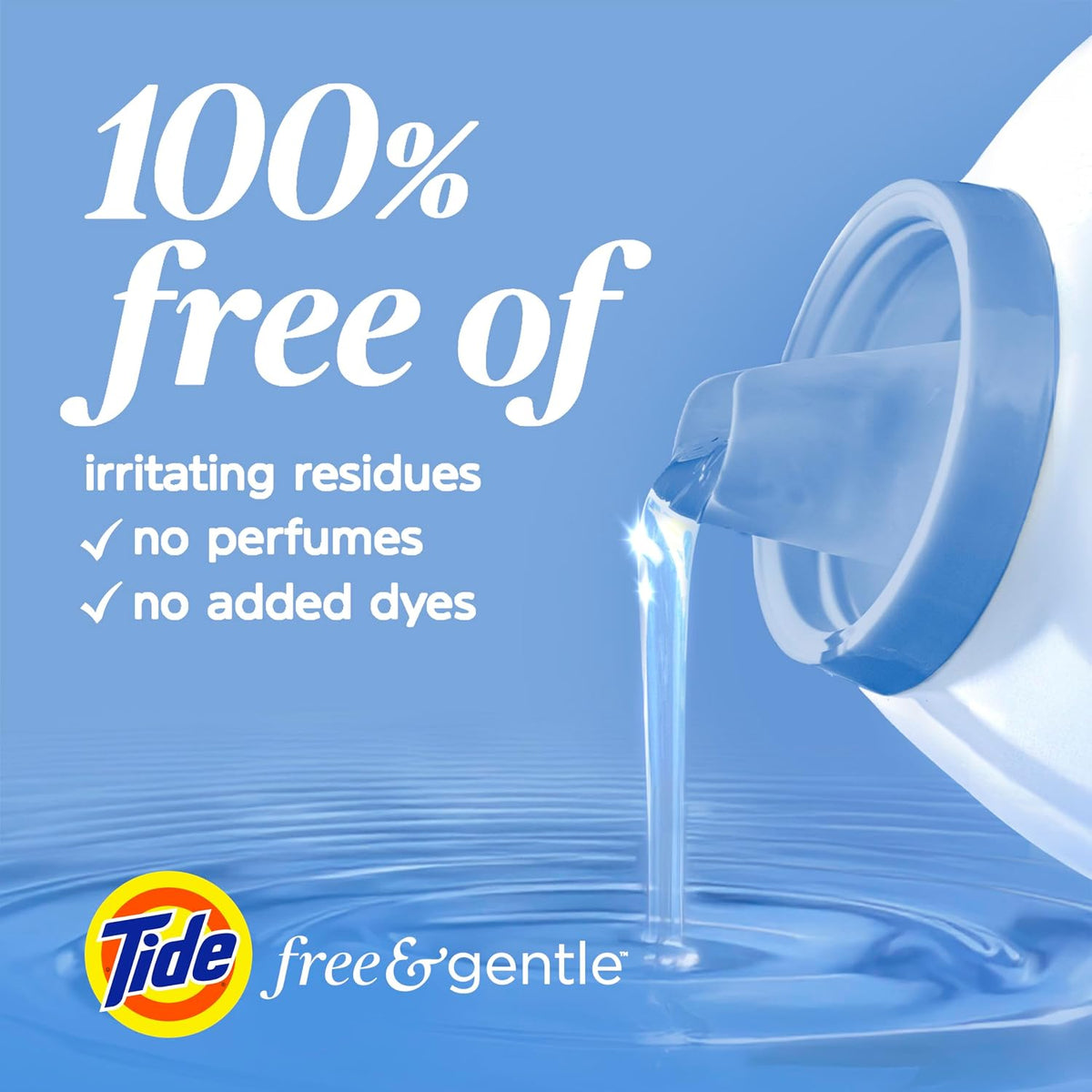 Tide Free & Gentle Liquid Laundry Detergent, 100 Loads, 132 fl oz, Tide Laundry Detergent, Clean Laundry Detergent