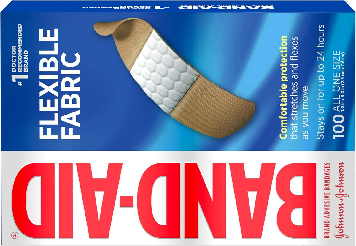 BAND-AID Brand Flexible Fabric Adhesive Bandages, Assorted Sizes, 100 Count