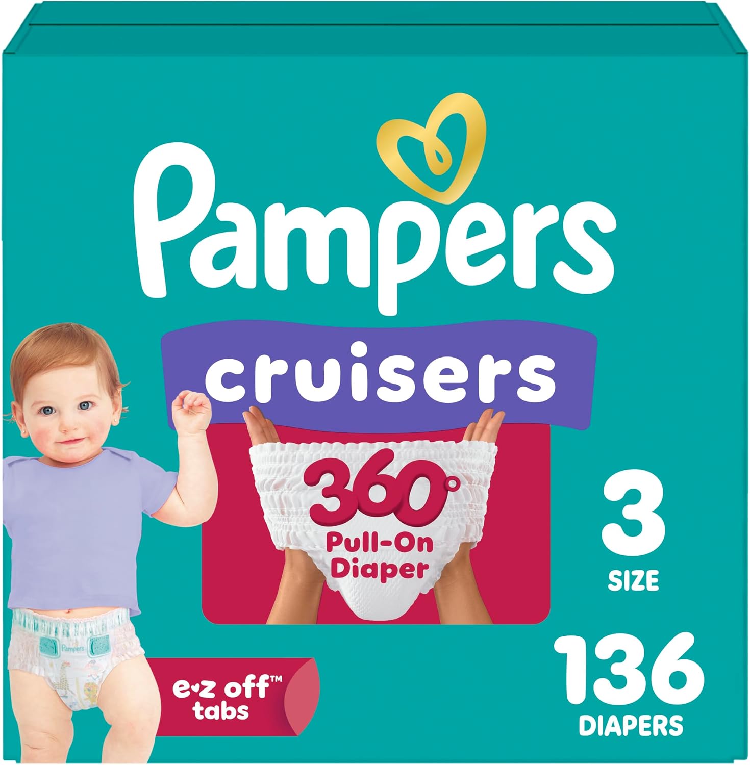 Pampers Diapers - Cruisers 360 - Size 7, 88 Count, Babyproof up to 100% Leakproof Pull-On Diaper