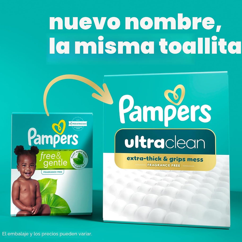Pampers Ultraclean Baby Wipes (Previously 'Free & Gentle'), 99% Water, Hypoallergenic, Unscented, 100% Plant Based, Plastic-Free, 936 Wipes Total (12X Flip-Top Packs)