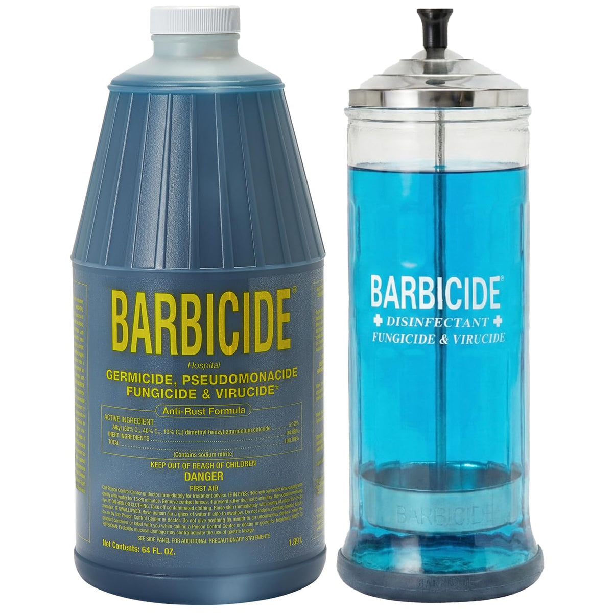 BARBICIDE Disinfectant Jar and Concentrate Starter Set (37 Oz Jar +16 Fl Oz)– Professional Salon, Spa & Barber Tool Sanitizing Kit