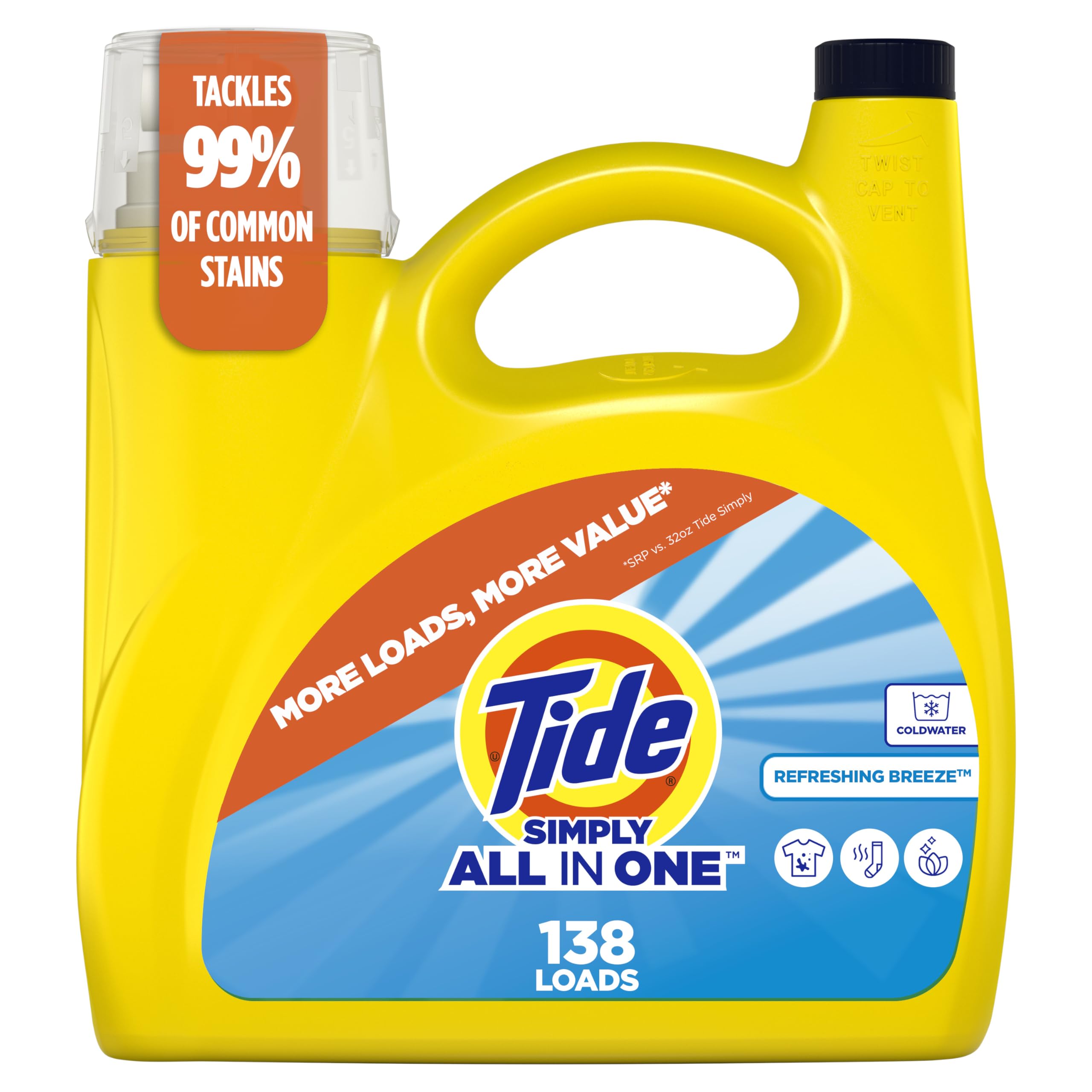 Tide Simply All-In-One Liquid Laundry Detergent, Berry Blossom Scent, 89 Loads, 117 fl oz