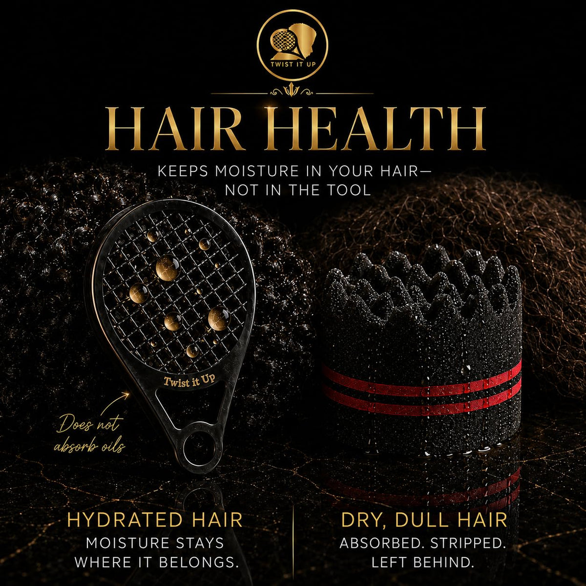 Twist It Up Comb (Bond Black) - Alternative for Hair Sponges, Creates Curls and Twists for Black Men, Tennis Racket Design