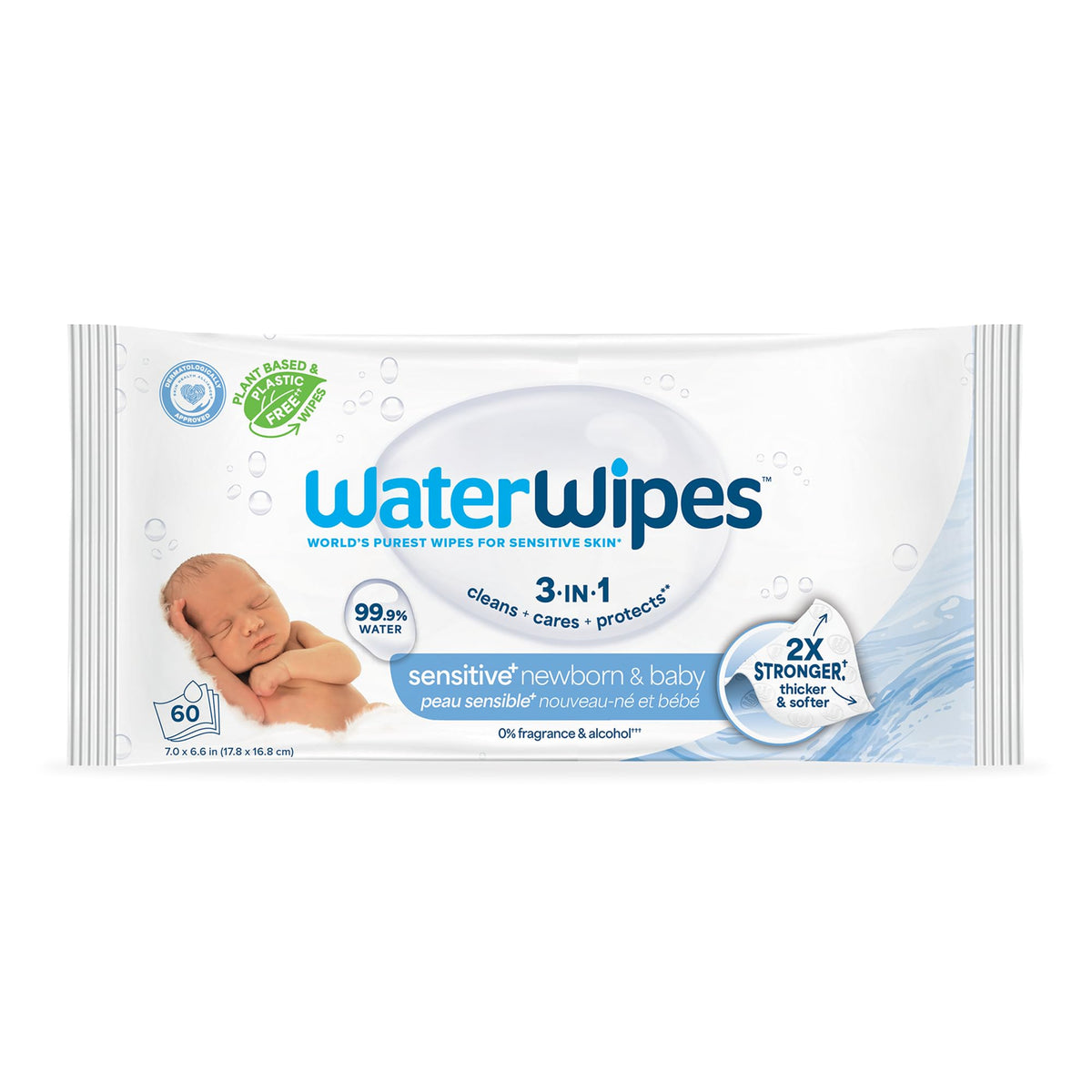 WaterWipes Sensitive+ Newborn & Baby Wipes, 3-In-1 Cleans, Cares, Protects, 99.9% Water, Unscented & Hypoallergenic, 720 Count (12 Packs)