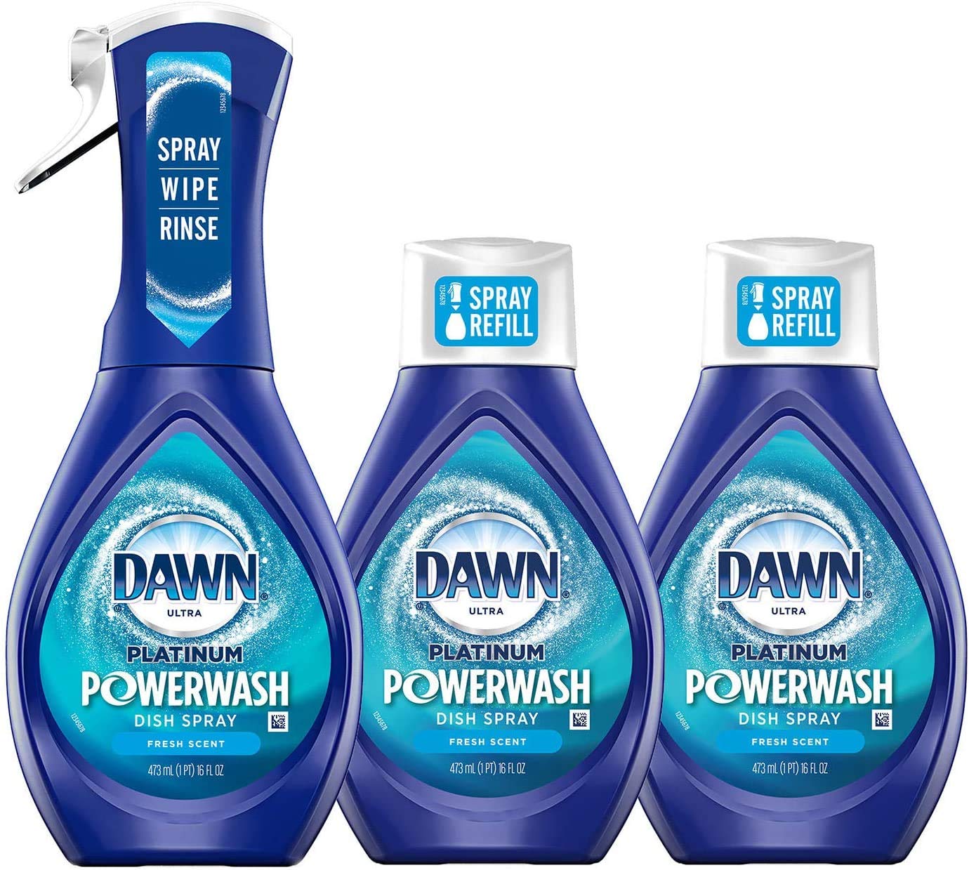 Dawn Platinum Powerwash Dish Spray, Dish Soap Liquid, Fresh Scent Bundle, 1 Spray + 3 Refills, 16oz Each (Pack of 4)