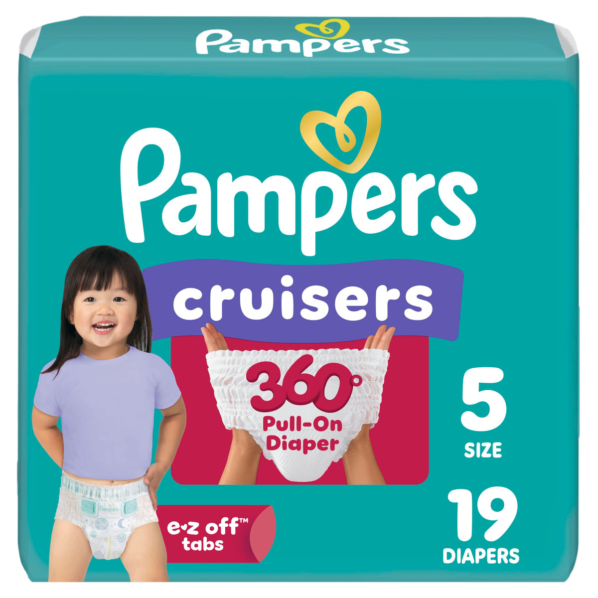 Pampers Diapers - Cruisers 360 - Size 5, 128 Count, up to 100% Leakproof Pull-On Diaper for Active Babies