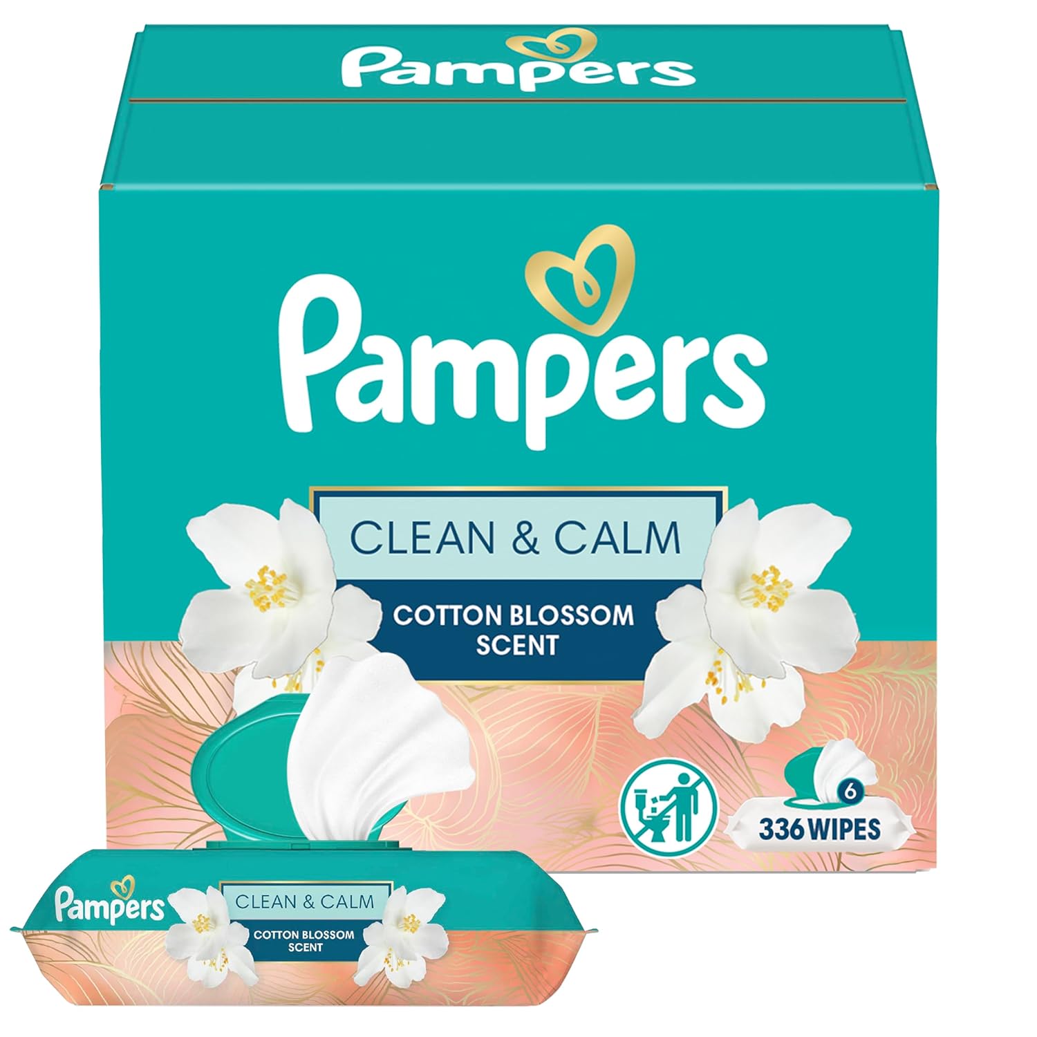 Pampers Wipes, Clean & Calm, Cotton Blossom Scent, 336 Wipes Total (6x Pop-Top Packs)