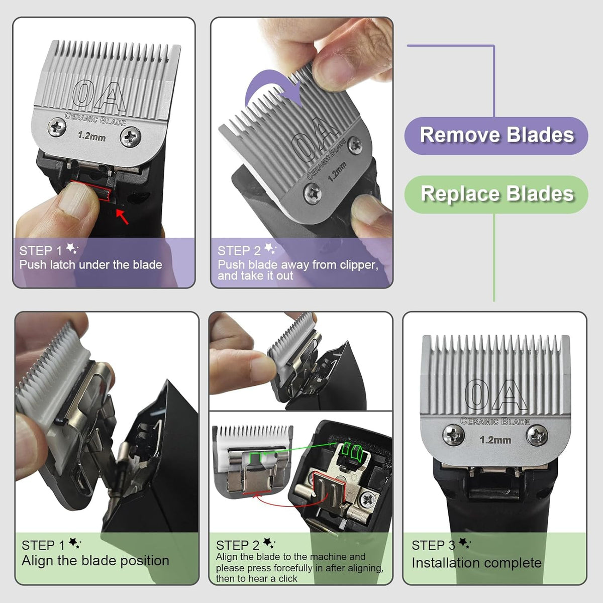 Detachable Ceramic Blade set compatible with Andis/Oster Classic 76 Clipper