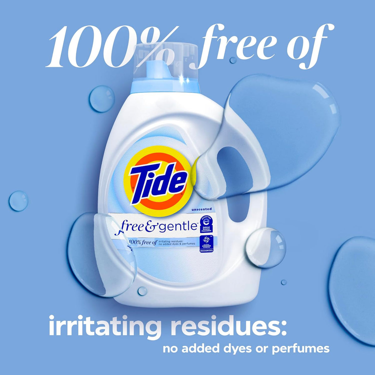 Tide Free & Gentle Liquid Laundry Detergent, 100 Loads, 132 fl oz, Tide Laundry Detergent, Clean Laundry Detergent