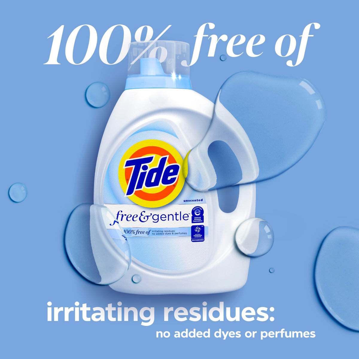 Tide Free & Gentle Liquid Laundry Detergent, 100 Loads, 132 fl oz, Tide Laundry Detergent, Clean Laundry Detergent