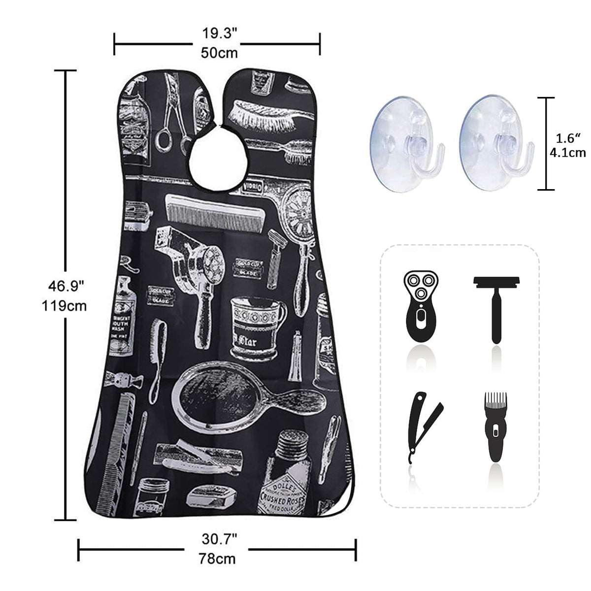 Beard Bib for Men, Shaving Hair Catcher Apron with Suction Cups, White
