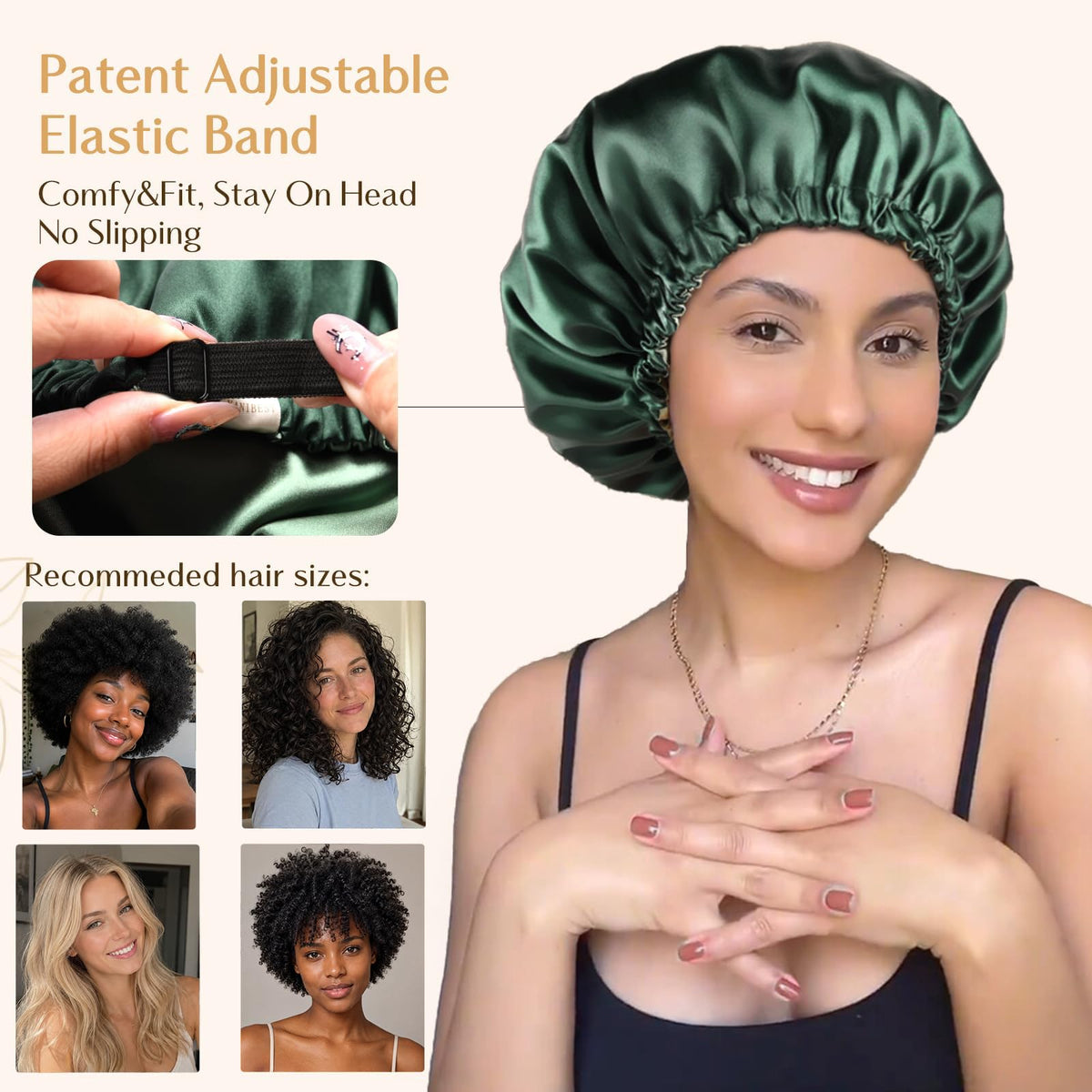 YANIBEST Adjustable Satin Bonnet Double Layer Hair Bonnet for Sleeping Bonnets for Women Hats Curly Natural Hair, Blush Pink
