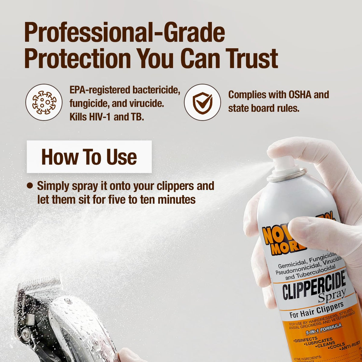 CLIPPERCIDE 5-in-1 Clipper Disinfectant Spray 15oz, 6 Pack | Cleans, Lubricates, Cools, Prevents Rust & Disinfects | Professional Clipper Spray for Barbers, Stylists & Pet Groomers | Made by BARBICIDE