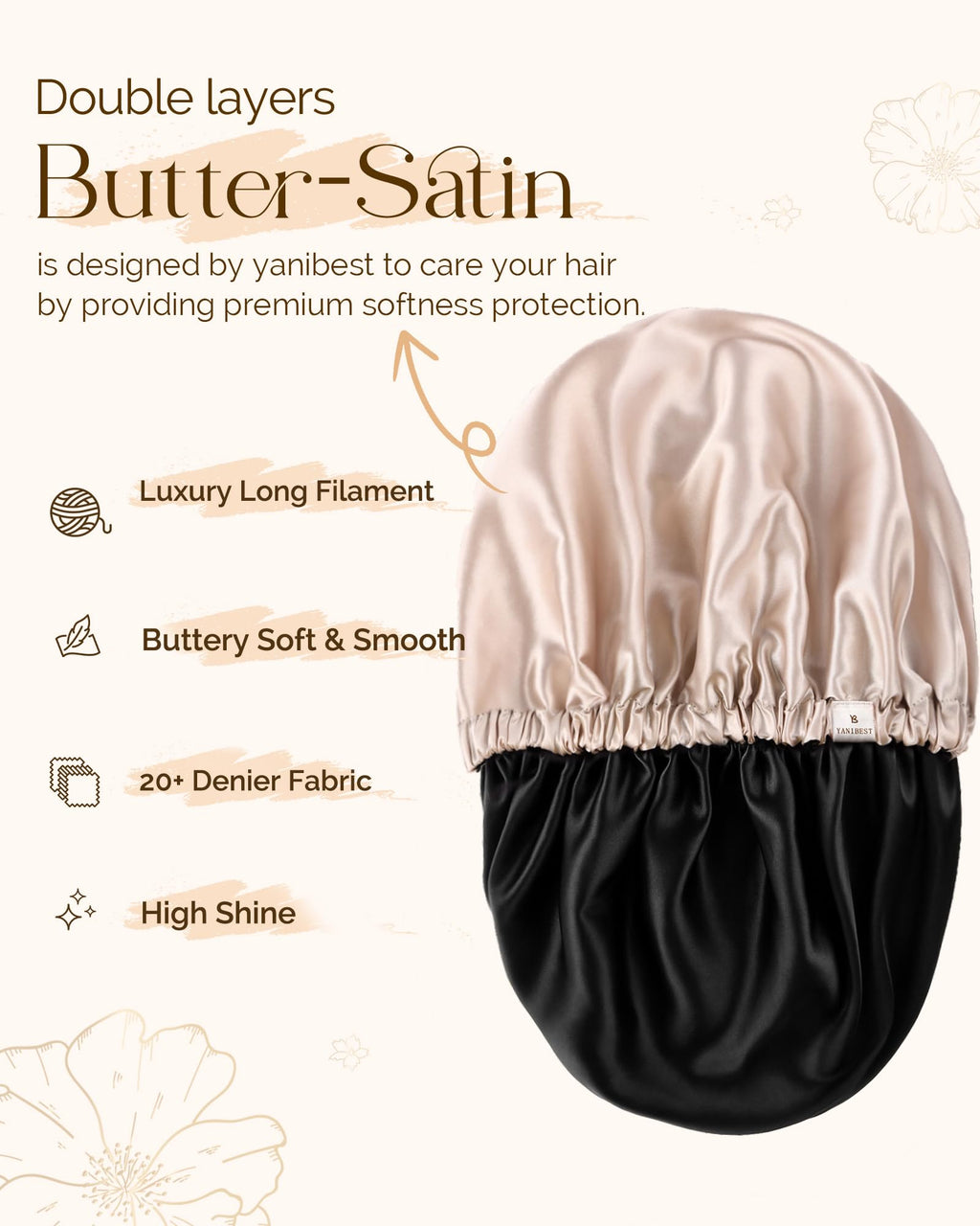 Yanibest Satin Sleep Bonnet – Adjustable Double Layer
