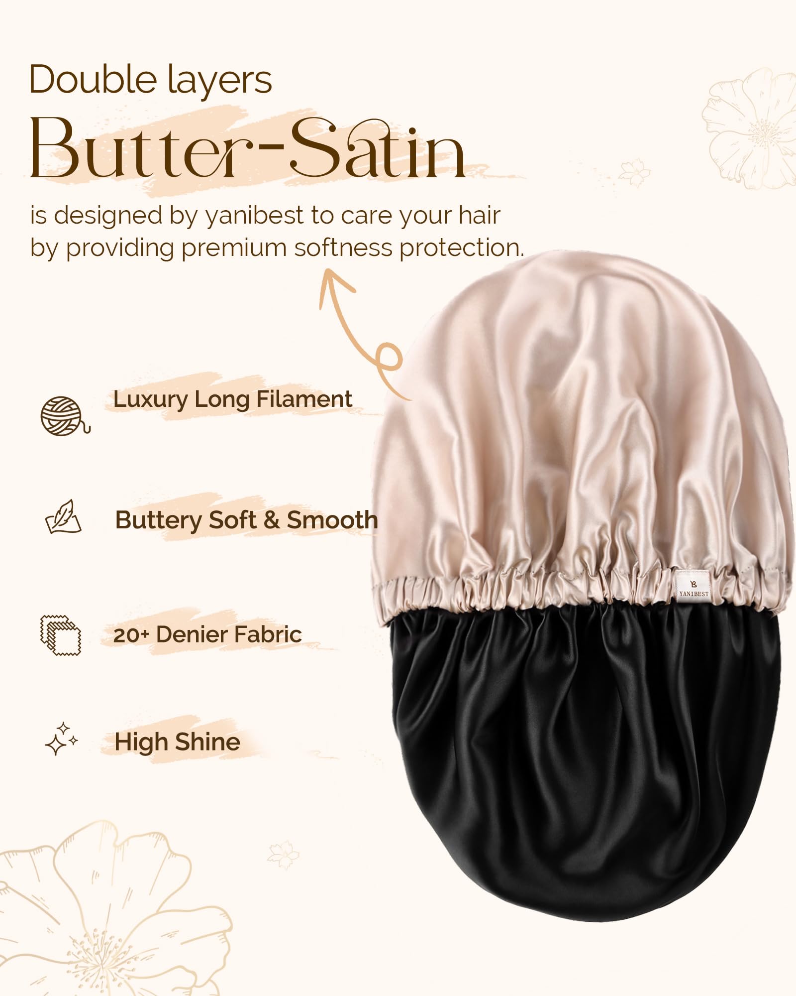 Yanibest Satin Sleep Bonnet – Adjustable Double Layer