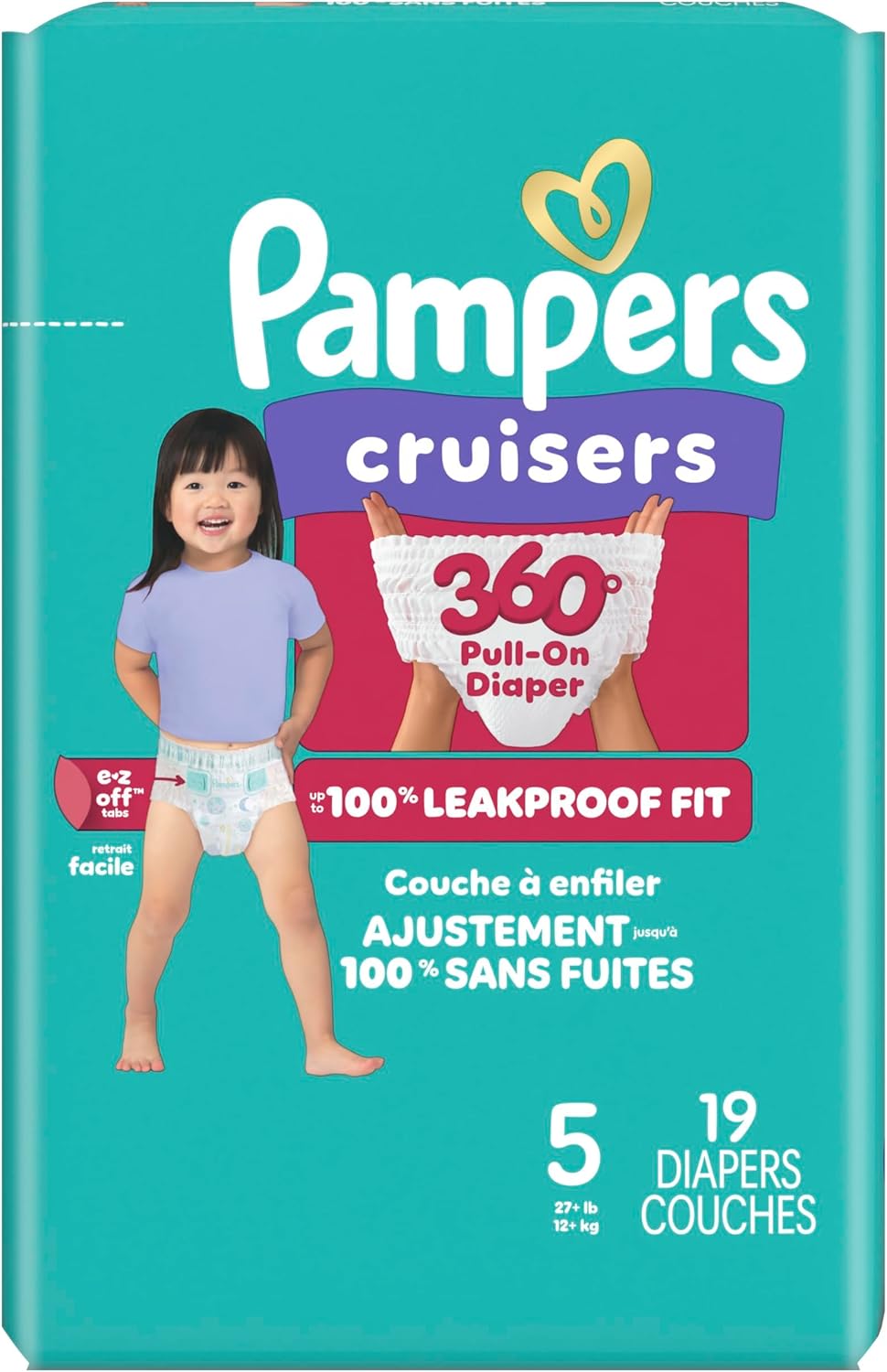 Pampers Diapers - Cruisers 360 - Size 7, 88 Count, Babyproof up to 100% Leakproof Pull-On Diaper