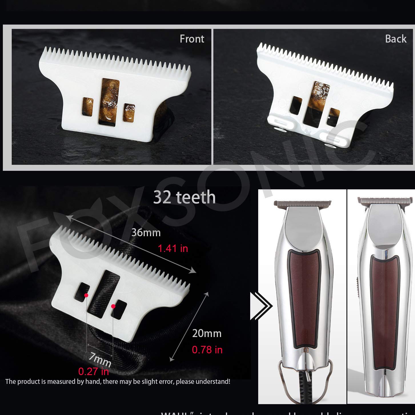 Professional 2-Hole Clipper Blades, Ceramic Replacement Blades for Wahl Senior Cordless Clipper
