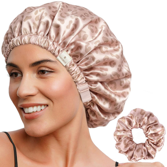 YANIBEST Adjustable Satin Bonnet Double Layer Hair Bonnet for Sleeping Bonnets for Women Hats Curly Natural Hair, Blush Pink
