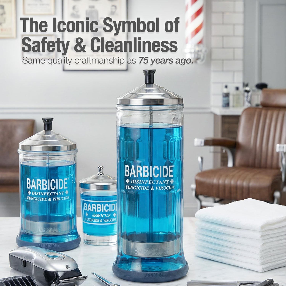 BARBICIDE Disinfectant Jar and Concentrate Starter Set (37 Oz Jar +16 Fl Oz)– Professional Salon, Spa & Barber Tool Sanitizing Kit