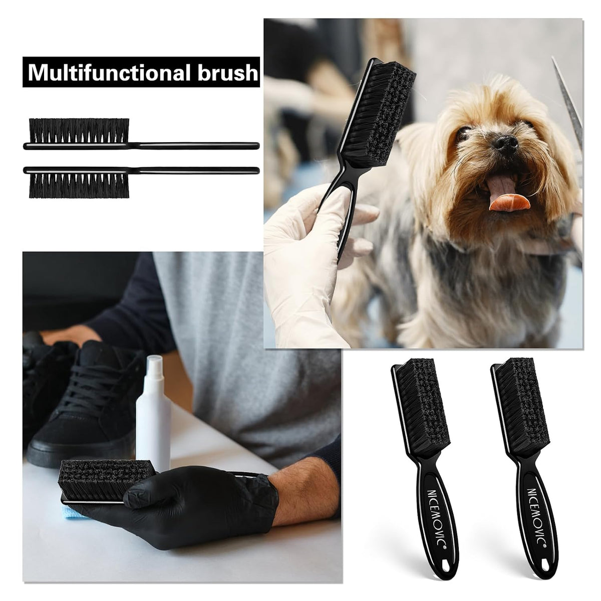 NICEMOVIC Barber Clipper Brushes, 10 Pcs Plastic Handle Nylon Bristles Cleaning Brush, Multifunctional Cleaning Supplies for Hair Styling Tools, Kitchen Sink, Shoes (Black)