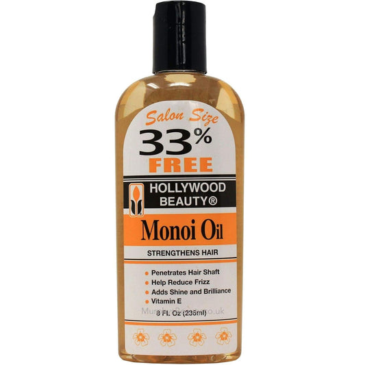 Hollywood Beauty Monoi Hair Oil, 8oz Bottle, Light Non-Greasy, Strengthens Hair and Skin, Reduces Frizz, Vitamin E, Adds Shine and Brilliance, Soothes scalp