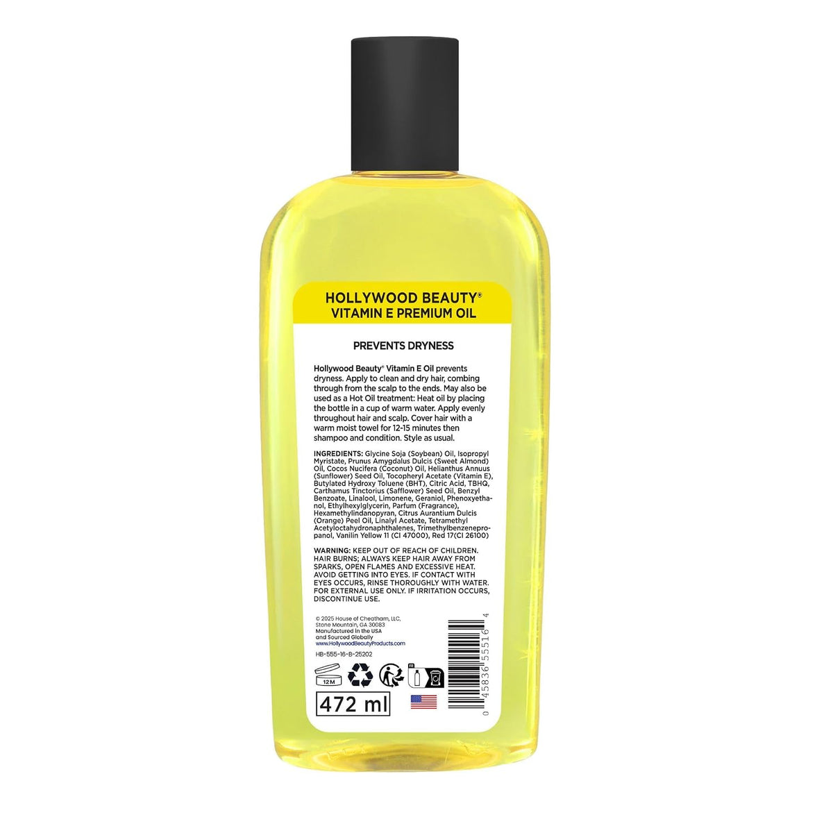 Hollywood Beauty Vitamin E Oil for Hair, Scalp, and Skin, VALUE SIZE 16 fl oz - Prevents Dryness and Helps Repair Damage