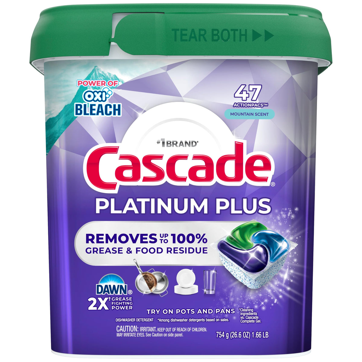 Cascade Platinum Plus Dishwasher Pods, Dish Detergent Soap, Clean Scent, 62 Count