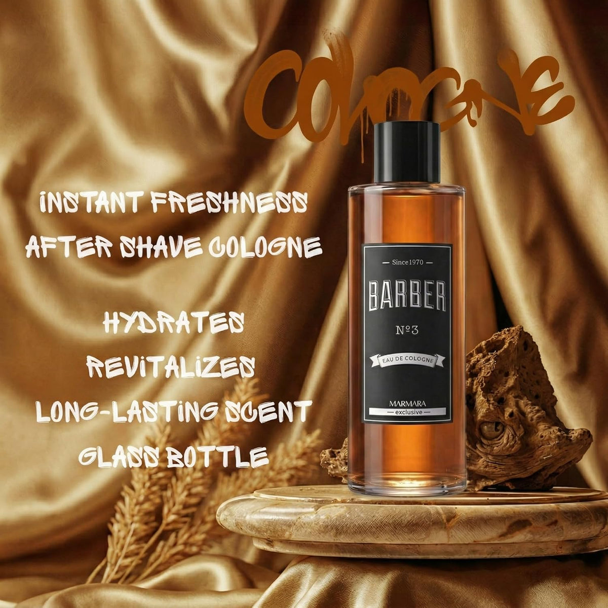 barber marmara No.3 Aftershave For Men, Turkish Eau De Cologne, Refreshing & Soothing, Moisturising & Cleansing.Leather, Cedarwood & Pacthouli Scent. Long Lasting Fragrance, 16.9 fl oz