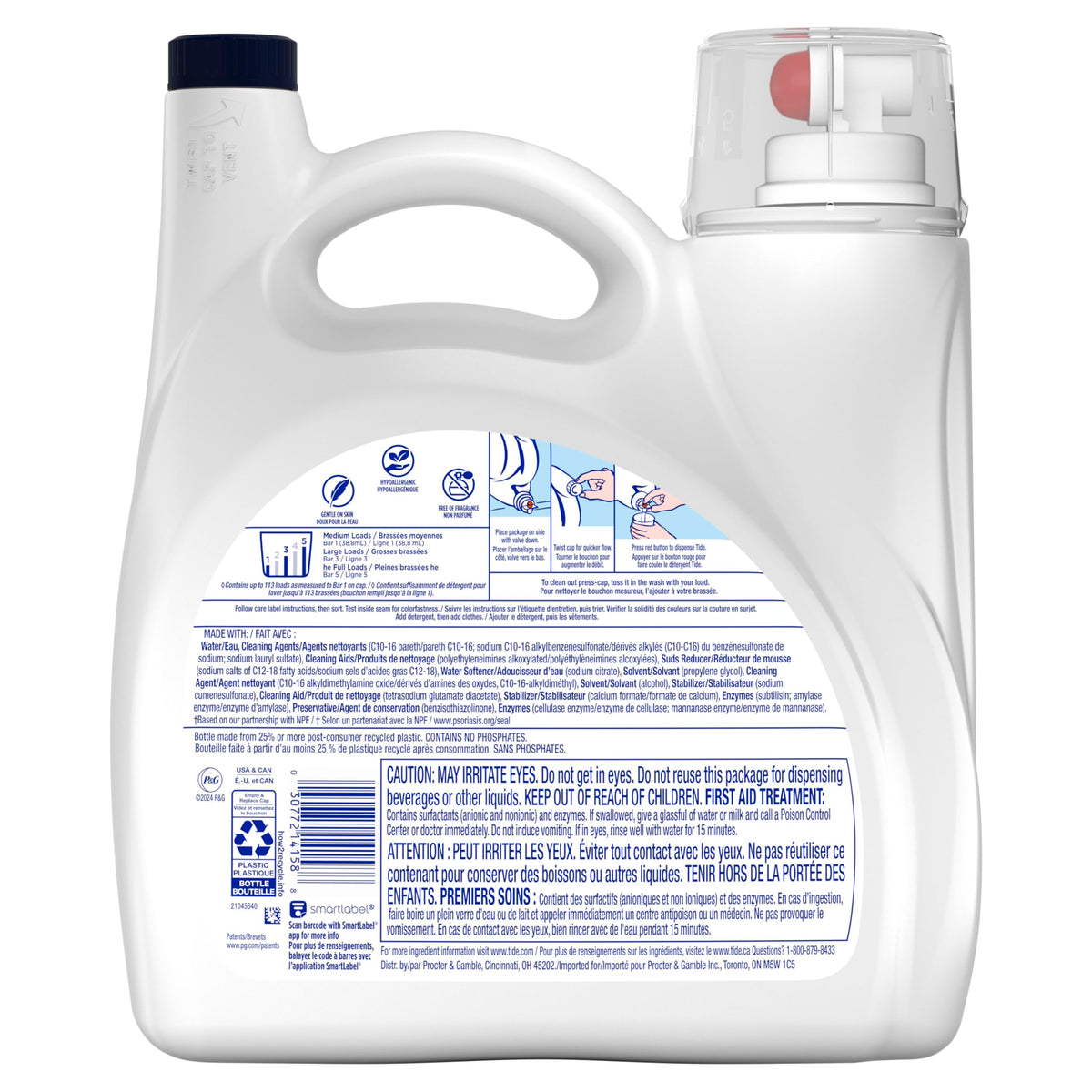 Tide Free & Gentle Liquid Laundry Detergent, 100 Loads, 132 fl oz, Tide Laundry Detergent, Clean Laundry Detergent