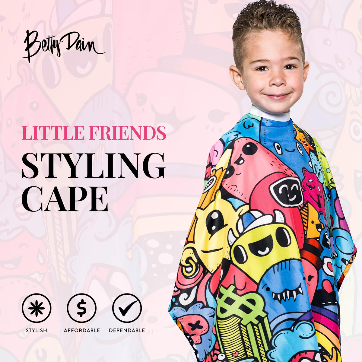 Betty Dain Kids Styling Haircut Cape, Social Kids Print, 30" x 36"