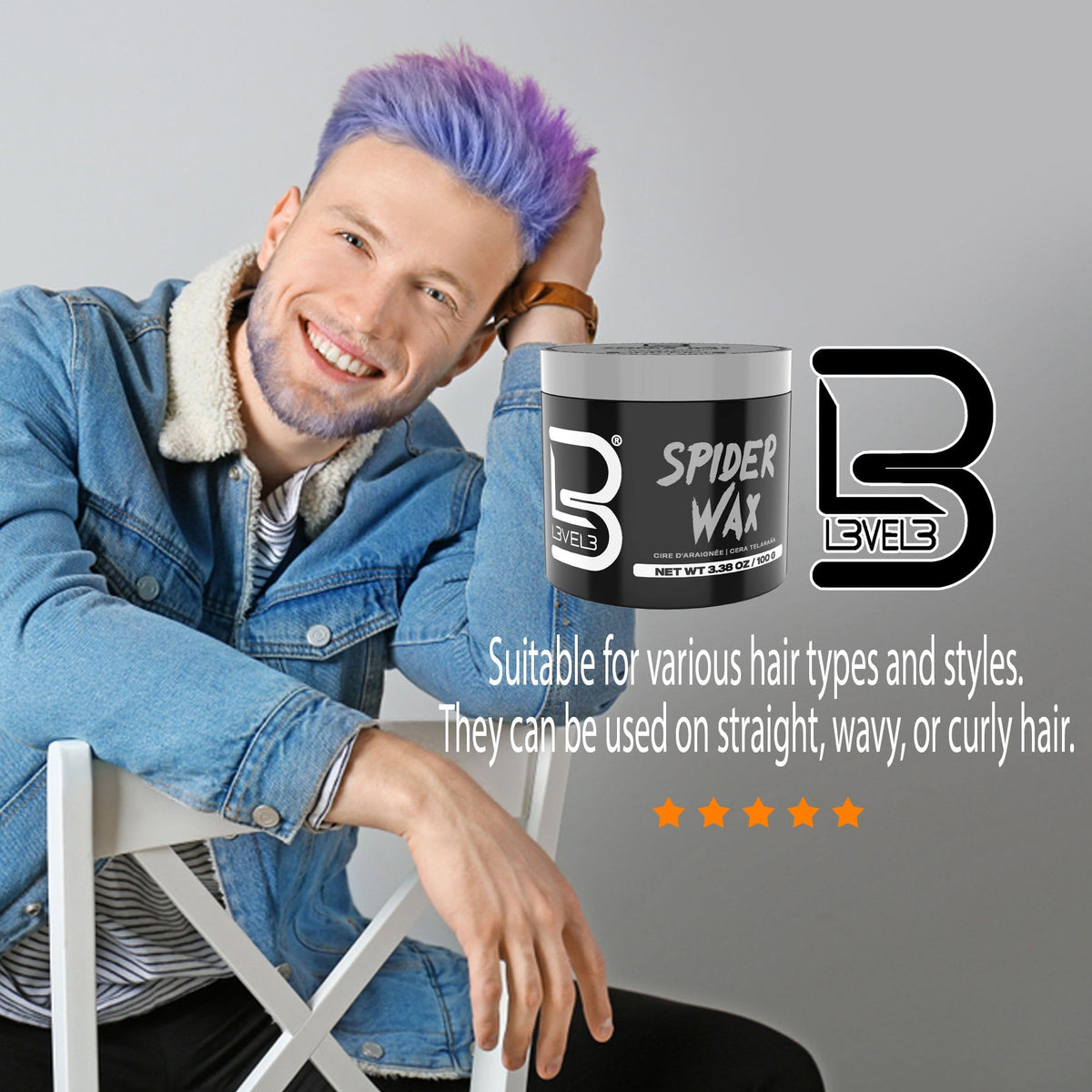 L3 Level 3 Spider Hair Wax for Men, Strong Hold, Volume and Texture, 150 ml