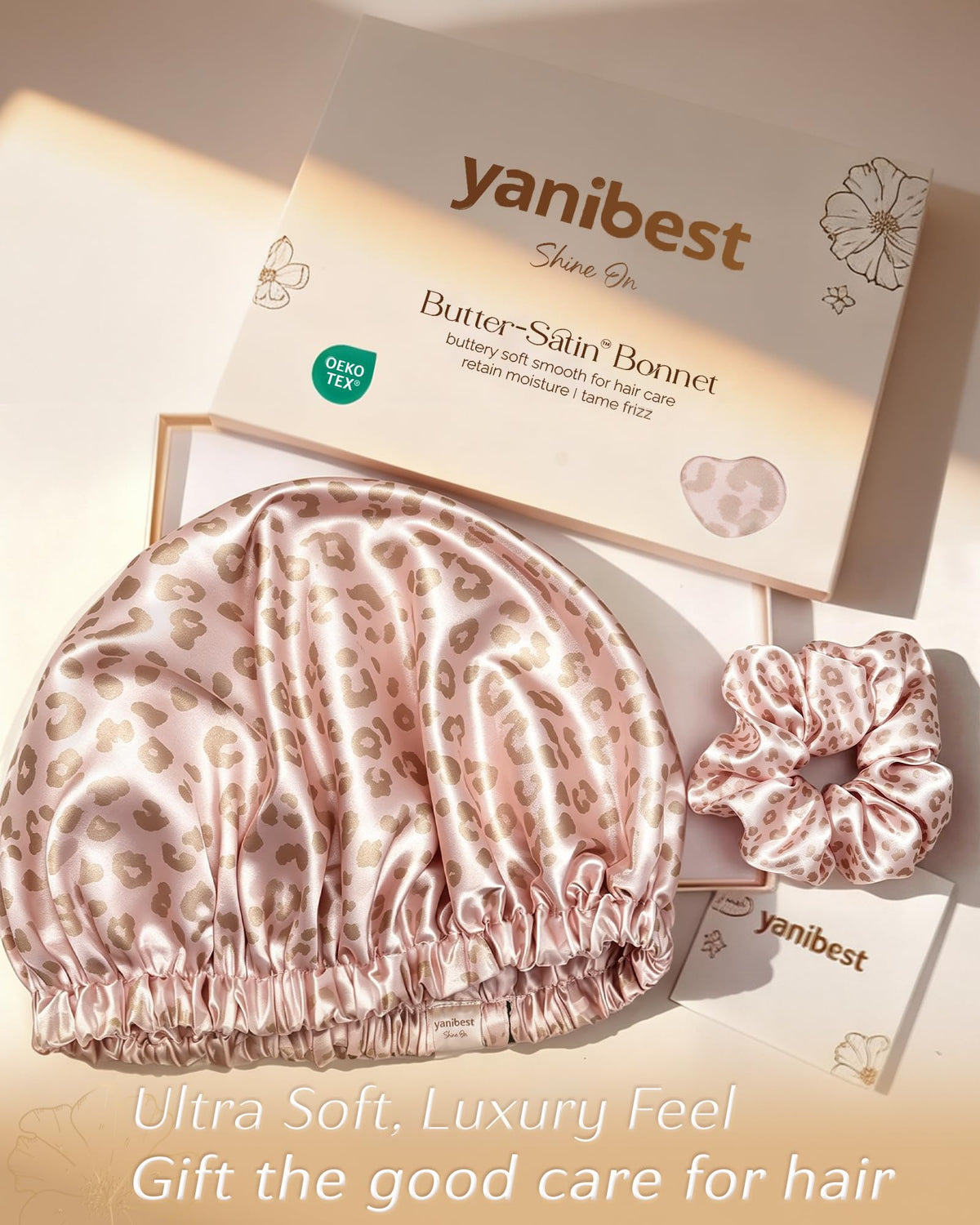 YANIBEST Adjustable Satin Bonnet Double Layer Hair Bonnet for Sleeping Bonnets for Women Hats Curly Natural Hair, Blush Pink