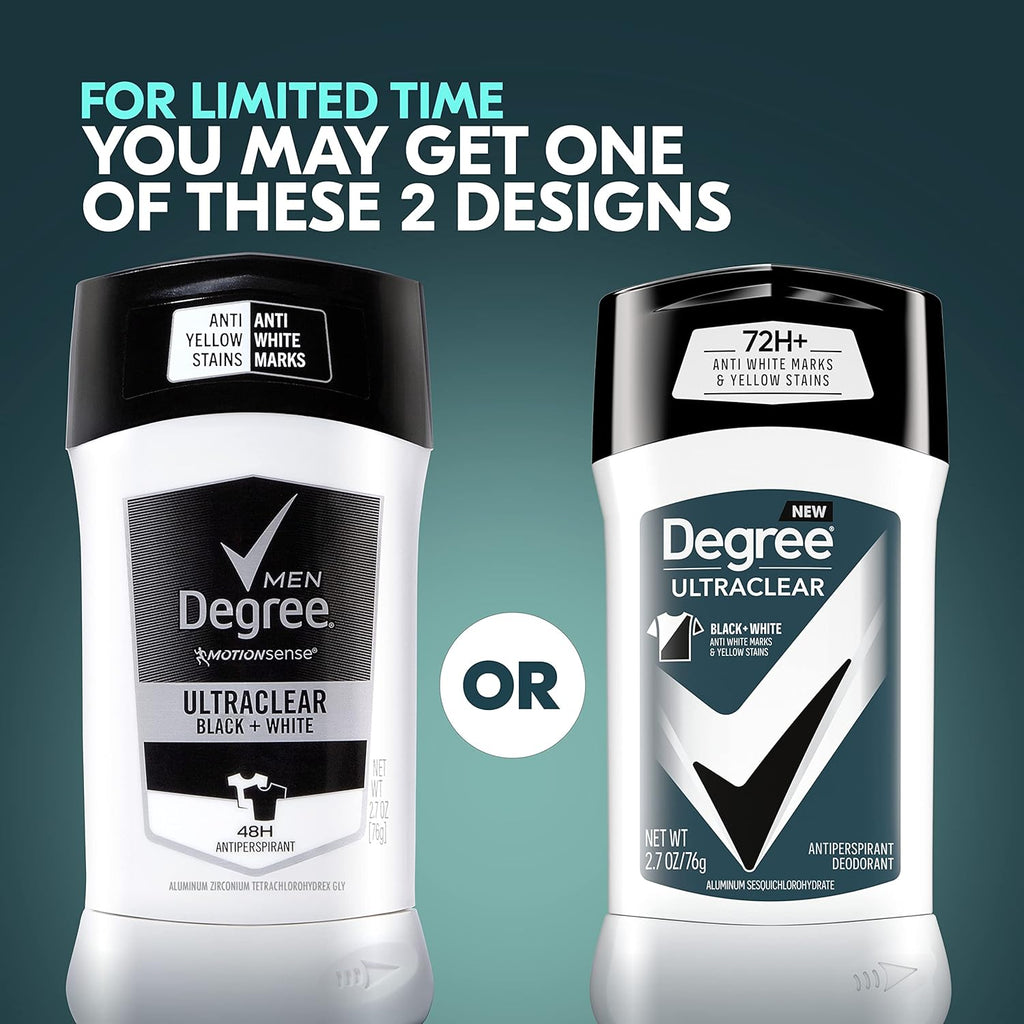 Degree Men UltraClear Antiperspirant Deodorant Black+White 2 Count 72-Hour Sweat & Odor Protection Antiperspirant For Men With MotionSense Technology 2.7 oz