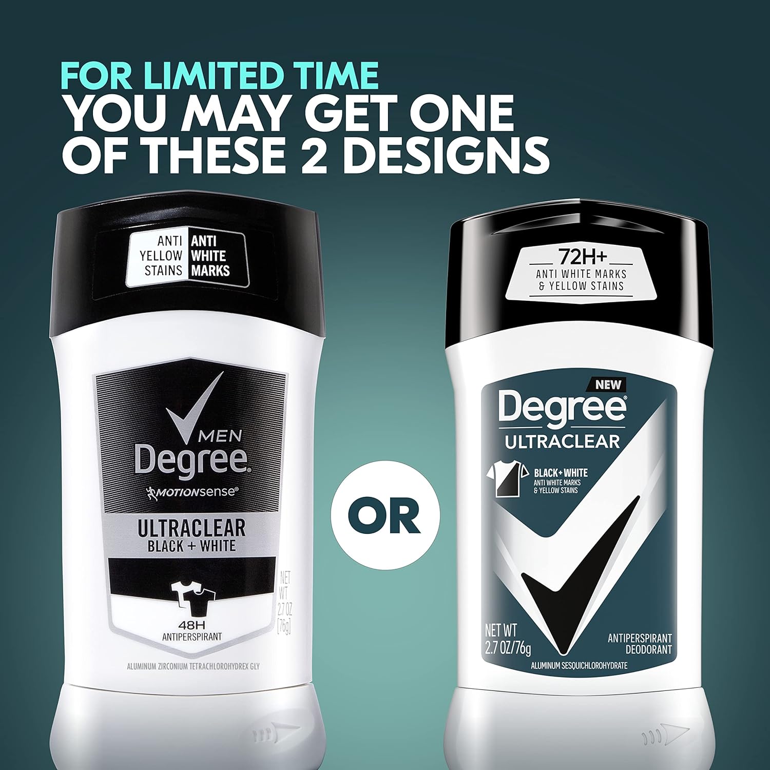 Degree Men UltraClear Antiperspirant Deodorant Black+White 2 Count 72-Hour Sweat & Odor Protection Antiperspirant For Men With MotionSense Technology 2.7 oz