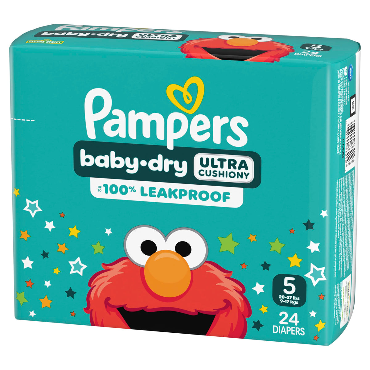 Pampers Baby Dry Ultra Cushiony Diapers, Size 5 (20-37 lbs), 132 Count, Up to 100% Leakproof